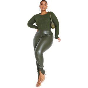 PrettyLittleThing XL Plus Khaki Cropped Rib Knit Jumper - NWT